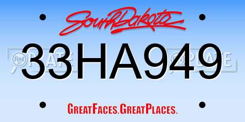 33HA949 South Dakota License Plate