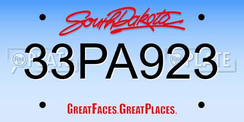 33PA923 South Dakota License Plate