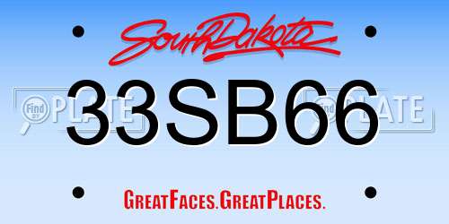 33SB66 South Dakota License Plate