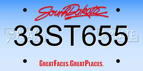 33ST655 South Dakota License Plate
