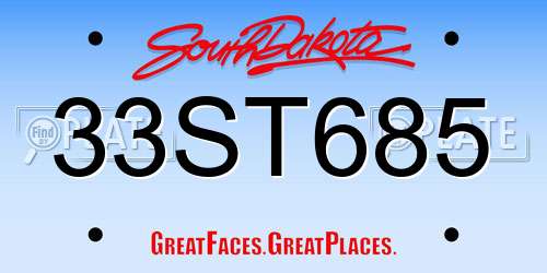33ST685 South Dakota License Plate