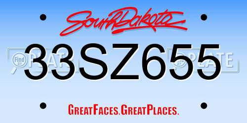 33SZ655 South Dakota License Plate
