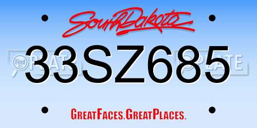 33SZ685 South Dakota License Plate