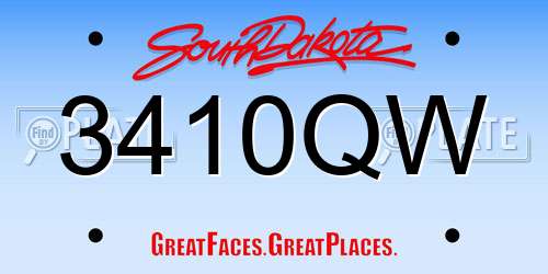 3410QW South Dakota License Plate