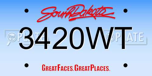 3420WT South Dakota License Plate