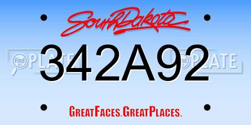 342A92 South Dakota License Plate