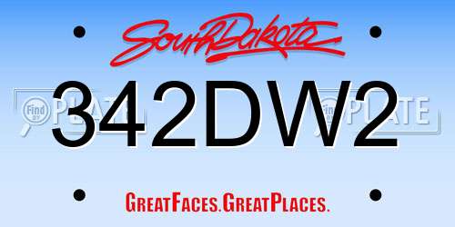 342DW2 South Dakota License Plate