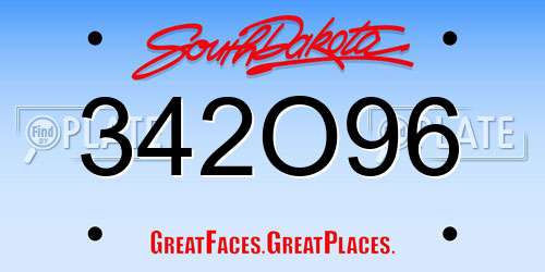 342O96 South Dakota License Plate