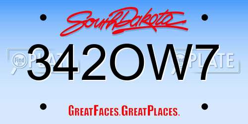 342OW7 South Dakota License Plate