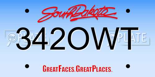 342OWT South Dakota License Plate