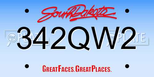 342QW2 South Dakota License Plate