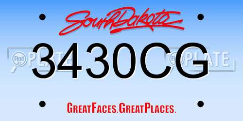 3430CG South Dakota License Plate
