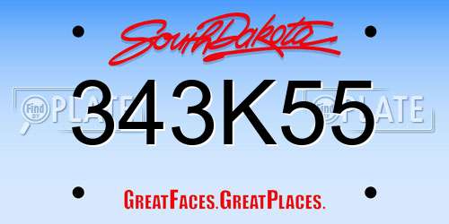 343K55 South Dakota License Plate