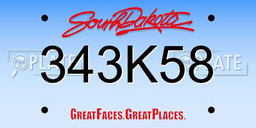 343K58 South Dakota License Plate
