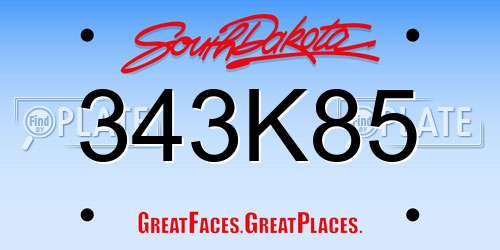 343K85 South Dakota License Plate