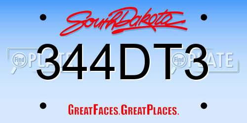 344DT3 South Dakota License Plate