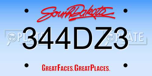 344DZ3 South Dakota License Plate