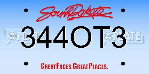 344OT3 South Dakota License Plate