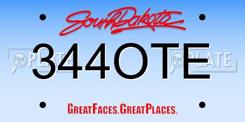 344OTE South Dakota License Plate
