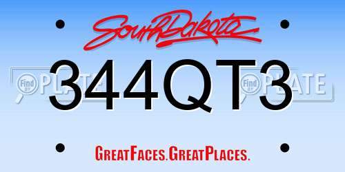 344QT3 South Dakota License Plate