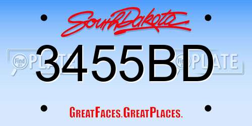 3455BD South Dakota License Plate