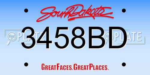 3458BD South Dakota License Plate