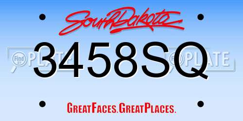 3458SQ South Dakota License Plate