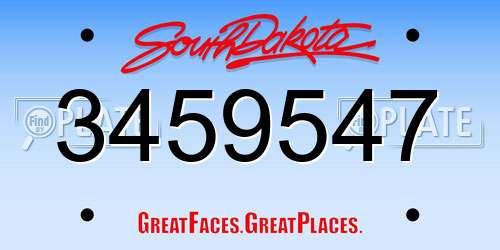 3459547 South Dakota License Plate