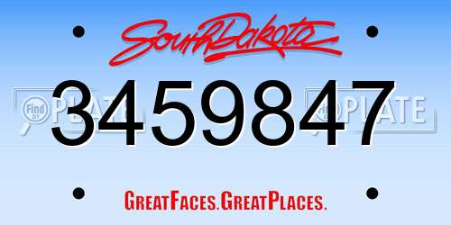 3459847 South Dakota License Plate
