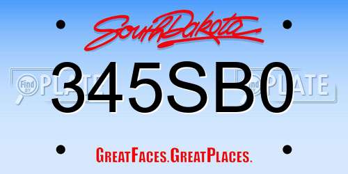 345SB0 South Dakota License Plate