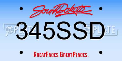 345SSD South Dakota License Plate