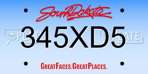 345XD5 South Dakota License Plate