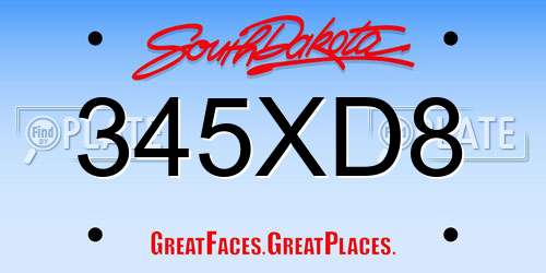 345XD8 South Dakota License Plate