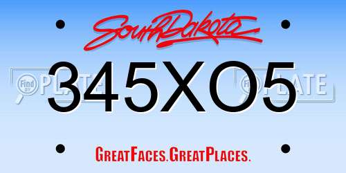 345XO5 South Dakota License Plate
