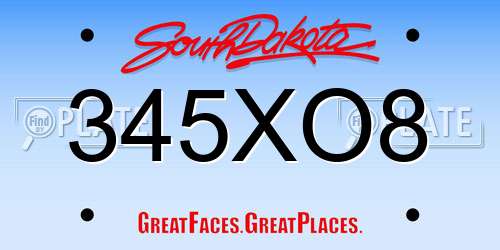 345XO8 South Dakota License Plate