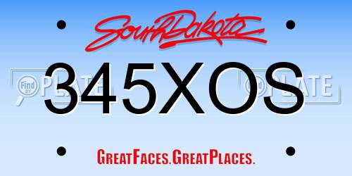 345XOS South Dakota License Plate