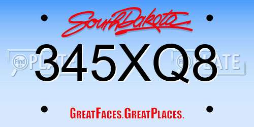 345XQ8 South Dakota License Plate