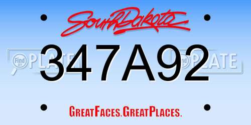347A92 South Dakota License Plate