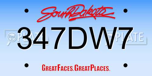347DW7 South Dakota License Plate