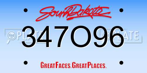 347O96 South Dakota License Plate