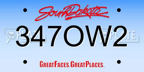 347OW2 South Dakota License Plate