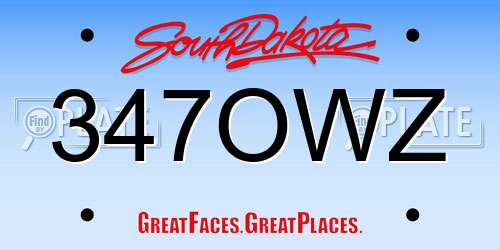 347OWZ South Dakota License Plate