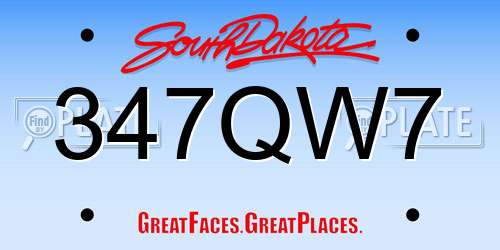 347QW7 South Dakota License Plate