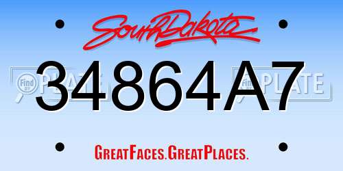 34864A7 South Dakota License Plate