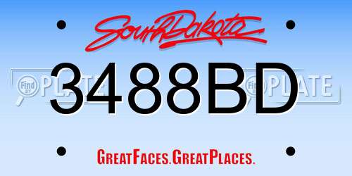 3488BD South Dakota License Plate