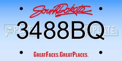 3488BQ South Dakota License Plate