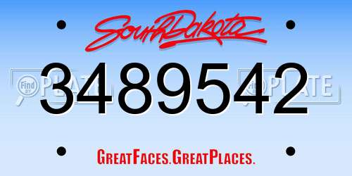 3489542 South Dakota License Plate