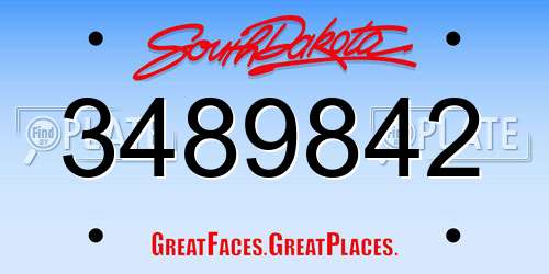 3489842 South Dakota License Plate
