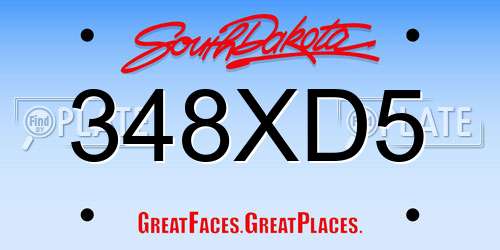 348XD5 South Dakota License Plate