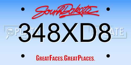 348XD8 South Dakota License Plate